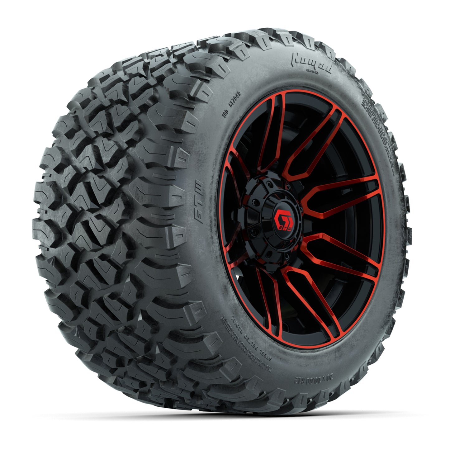 GTW® Stealth Red/Machined 12 in Wheels with 20X10-12 Nomad Steel Belt Radial All-Terrain Tires – Full Set
