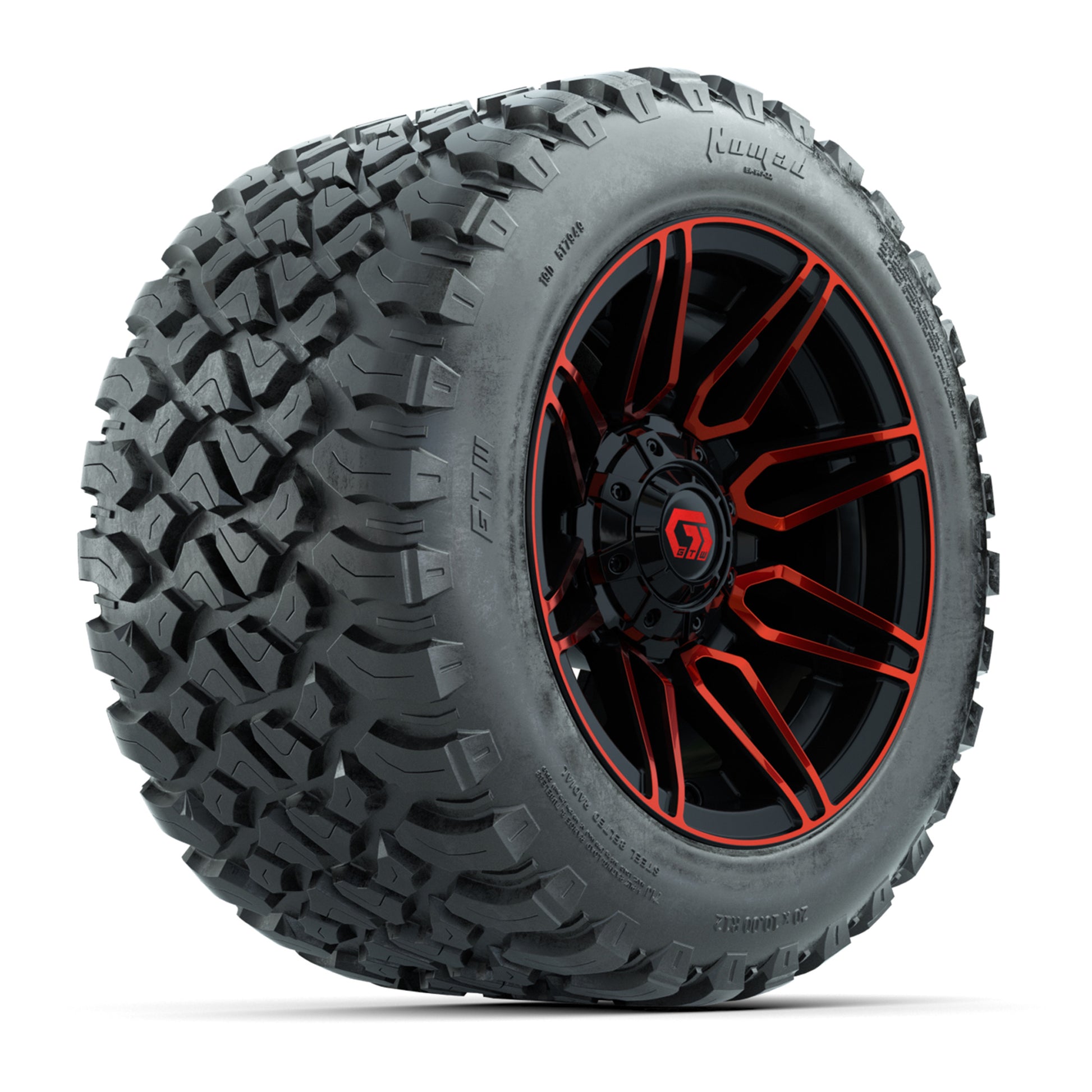 GTW® Stealth Red/Machined 12 in Wheels with 20X10-12 Nomad Steel Belt Radial All-Terrain Tires – Full Set