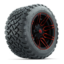 GTW® Stealth Red/Machined 12 in Wheels with 20X10-12 Nomad Steel Belt Radial All-Terrain Tires – Full Set