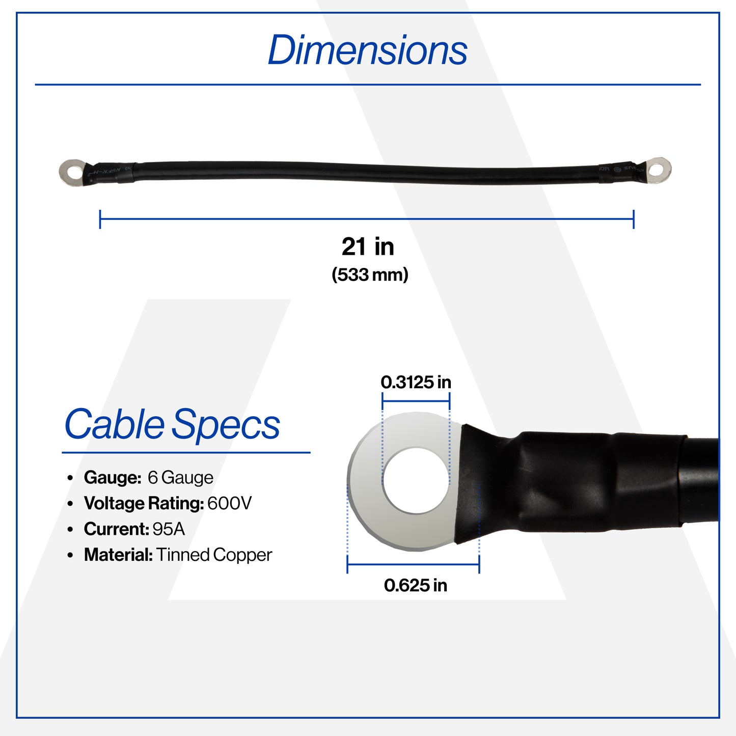 21 Inch 6-Gauge Black Battery Cable