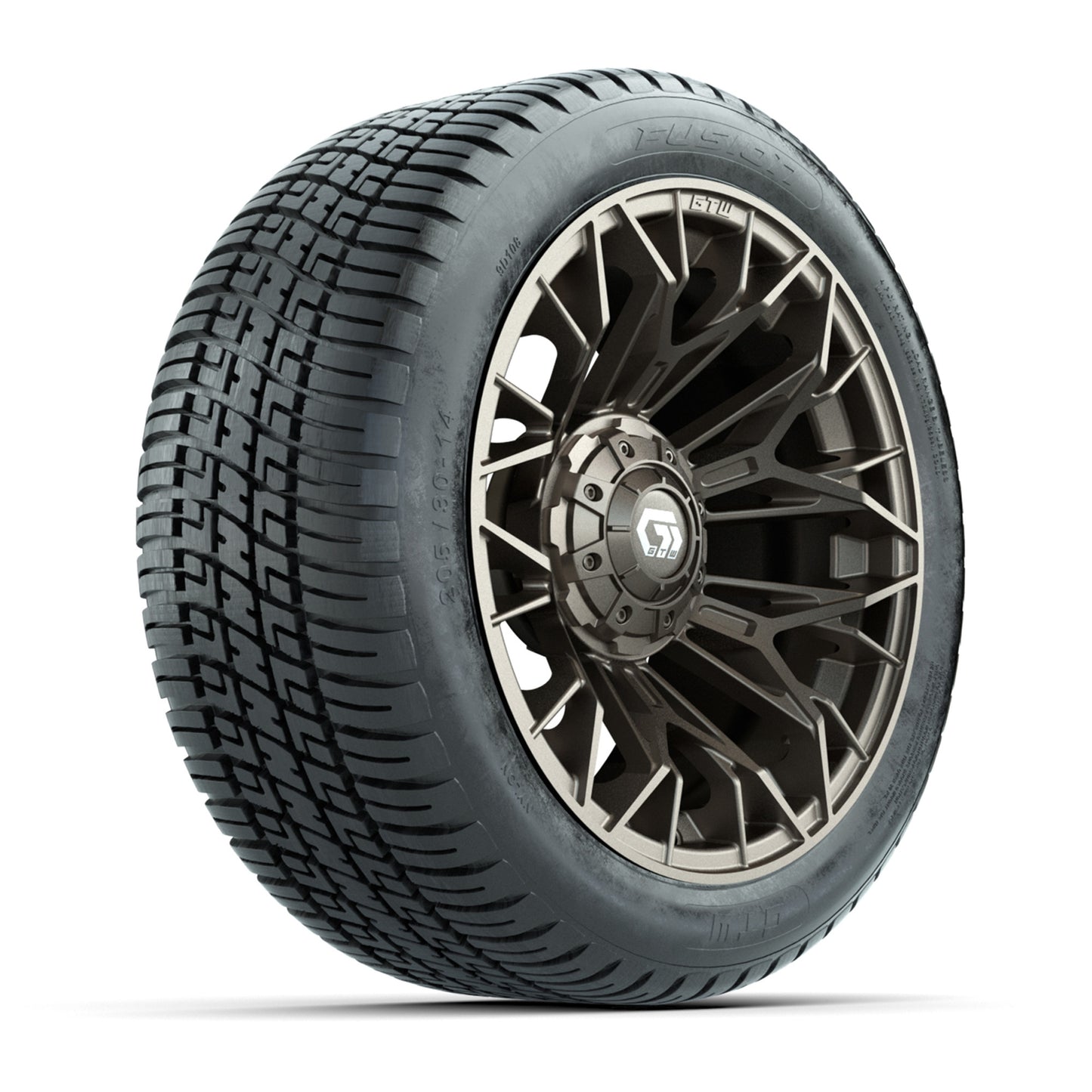GTW® Stellar Matte Bronze 14 in Wheels with 205/30-R14 Fusion Street Tires – Full Set