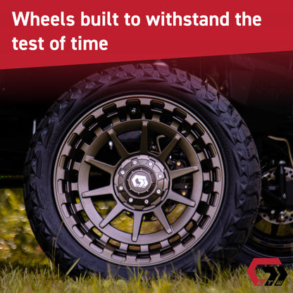 GTW Barricade Gloss Black 15 in Wheels with 23x10.00-R15 Maverick All-Terrain Tires – Full Set
