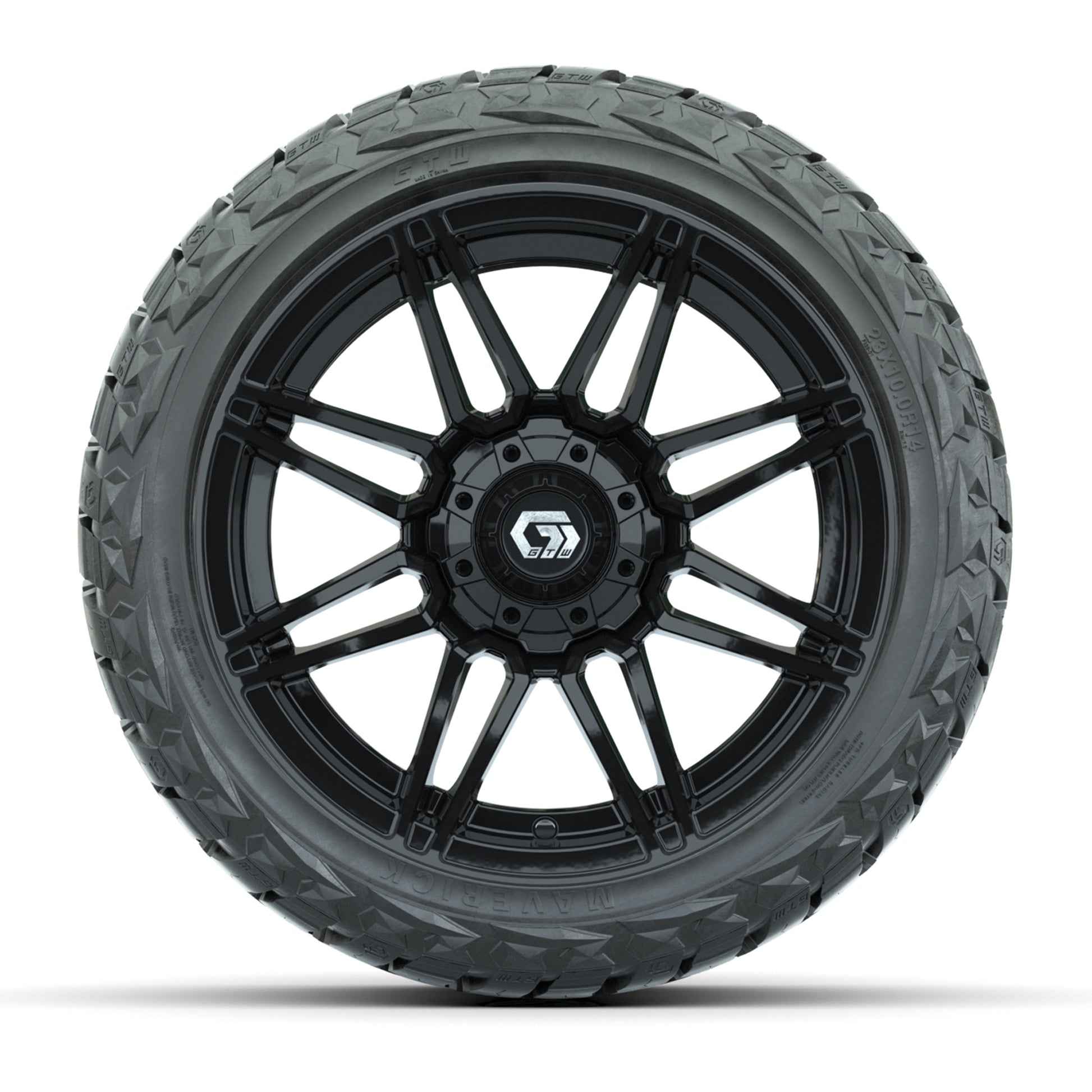 GTW Stealth Gloss Black 14 in Wheels with 23x10.00-R14 Maverick All-Terrain Tires – Full Set