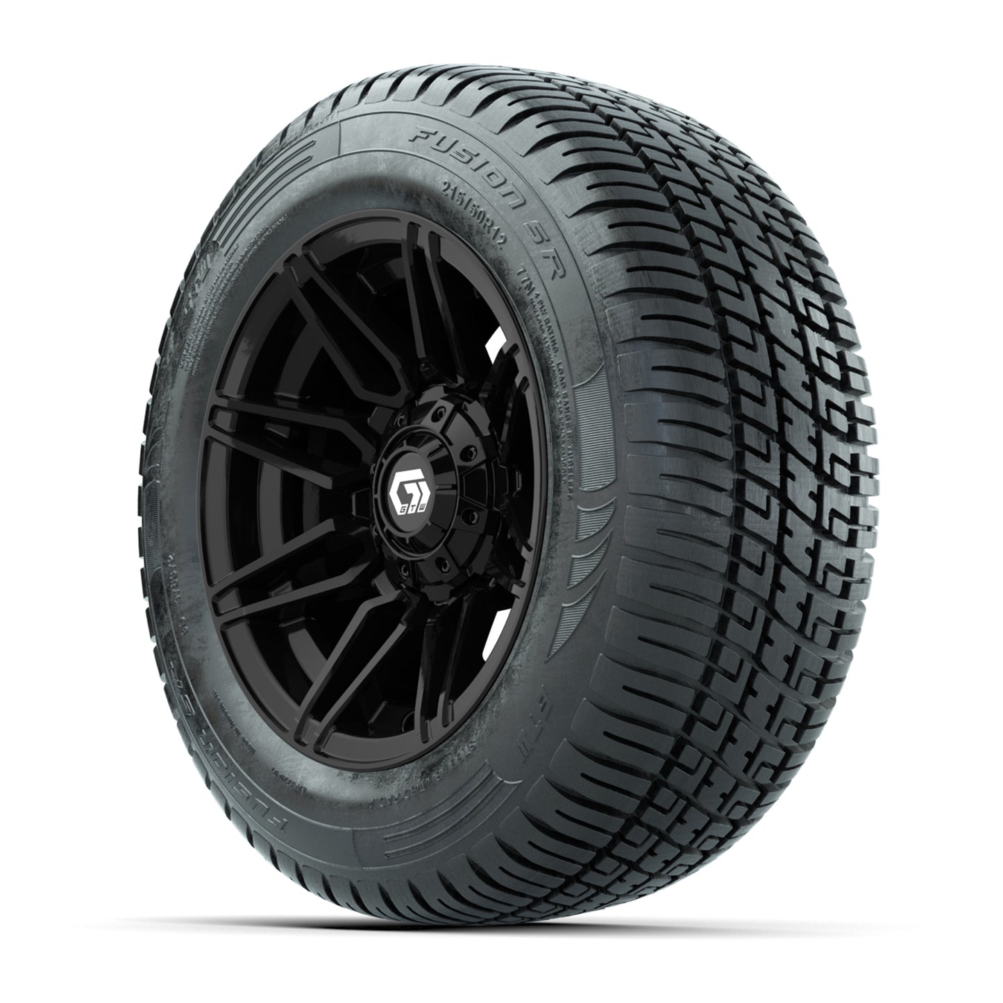 GTW® Stealth Gloss Black 12 in Wheels with 215/50-R12 Fusion S/R Steel Belt Radial Tires – Full Set