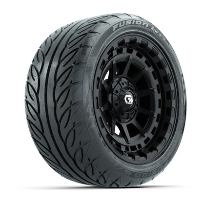 GTW® Barricade Black 14 in Wheels with 225/40-R14 Fusion GTR Steel Belt Radial Street Tires – Full Set