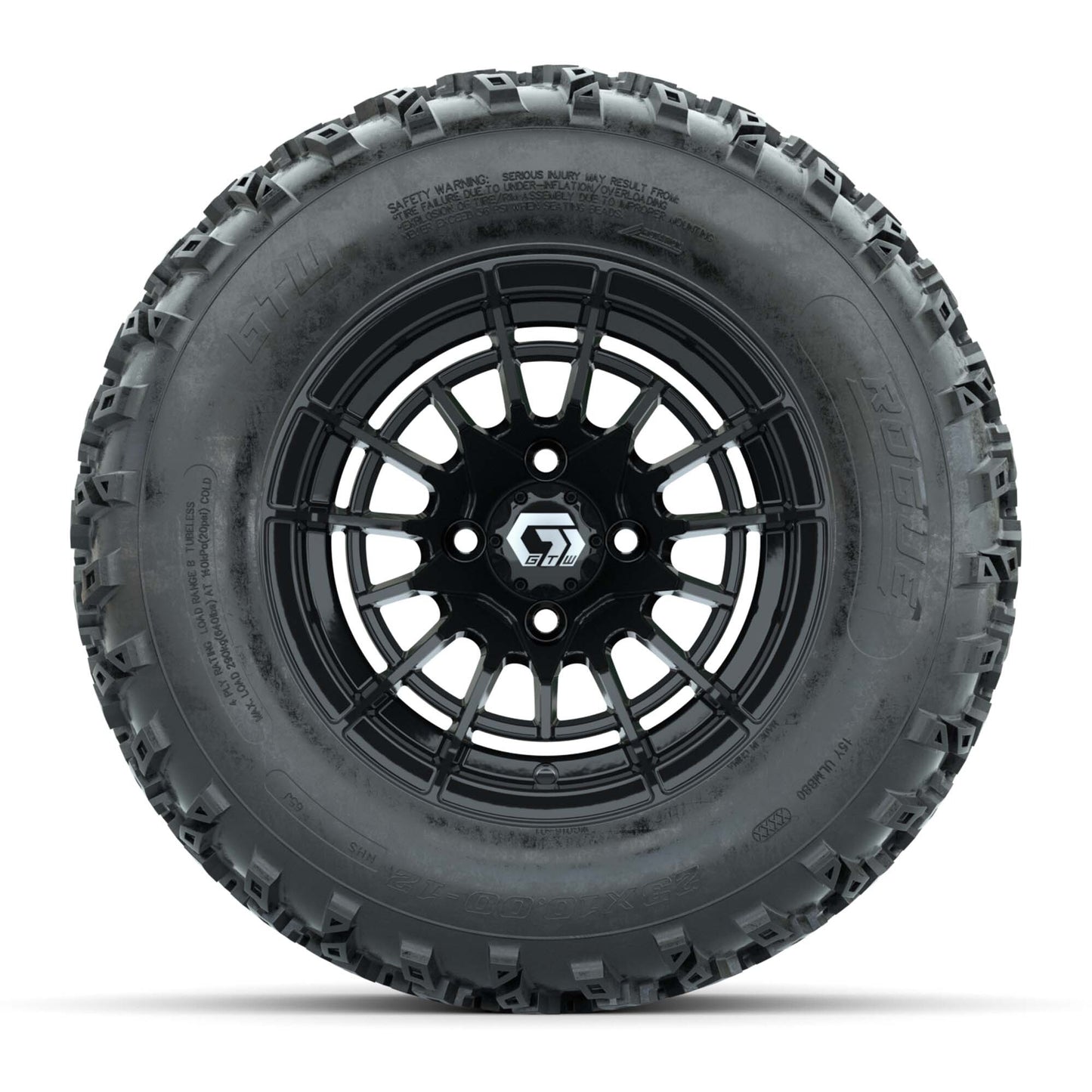 GTW® Boost Gloss Black 12 in Wheels with 23X10.00-12 Rogue All-Terrain Tires – Full Set