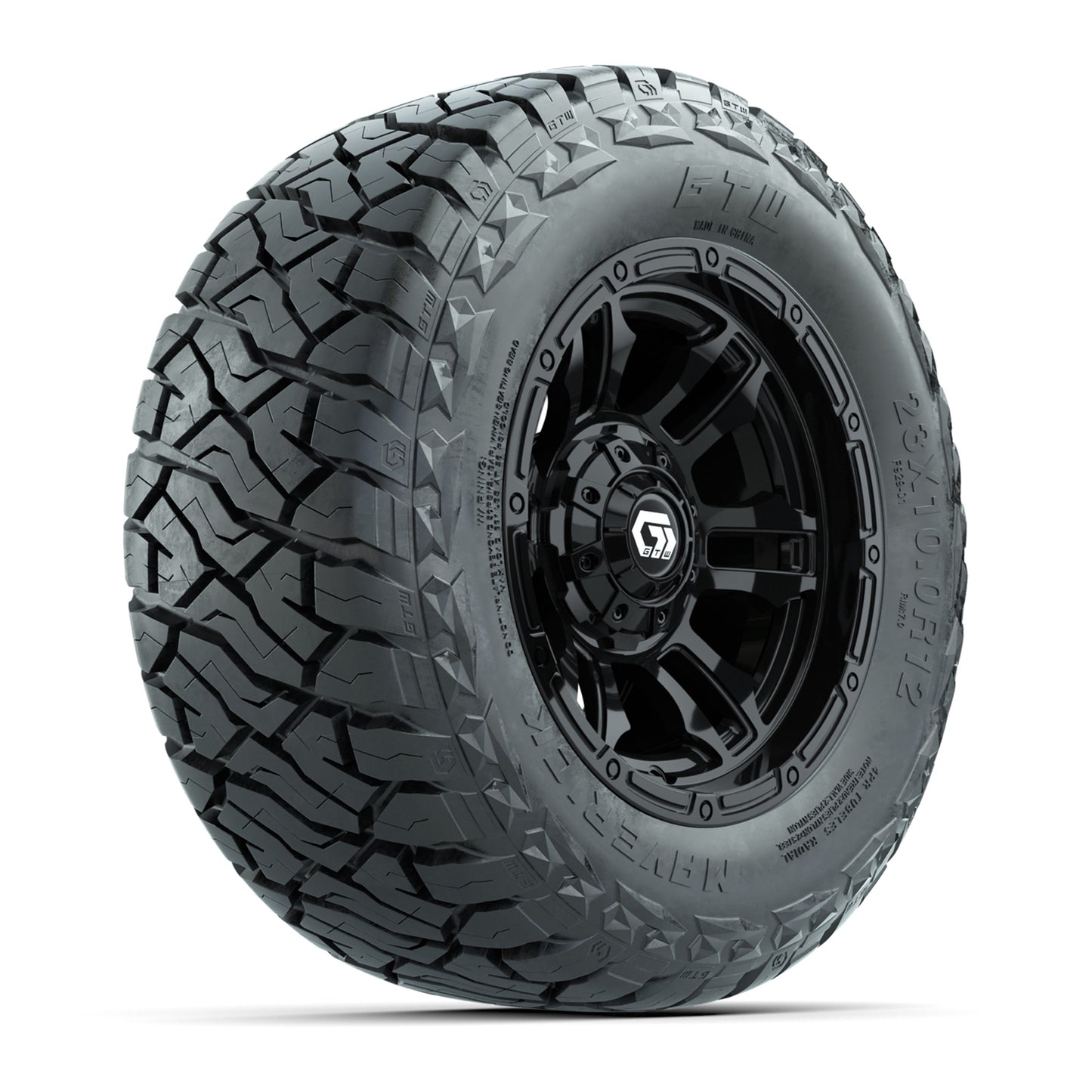 GTW Shogun Black 12 in Wheels with 23x10.00-R12 Maverick All-Terrain Tires – Full Set