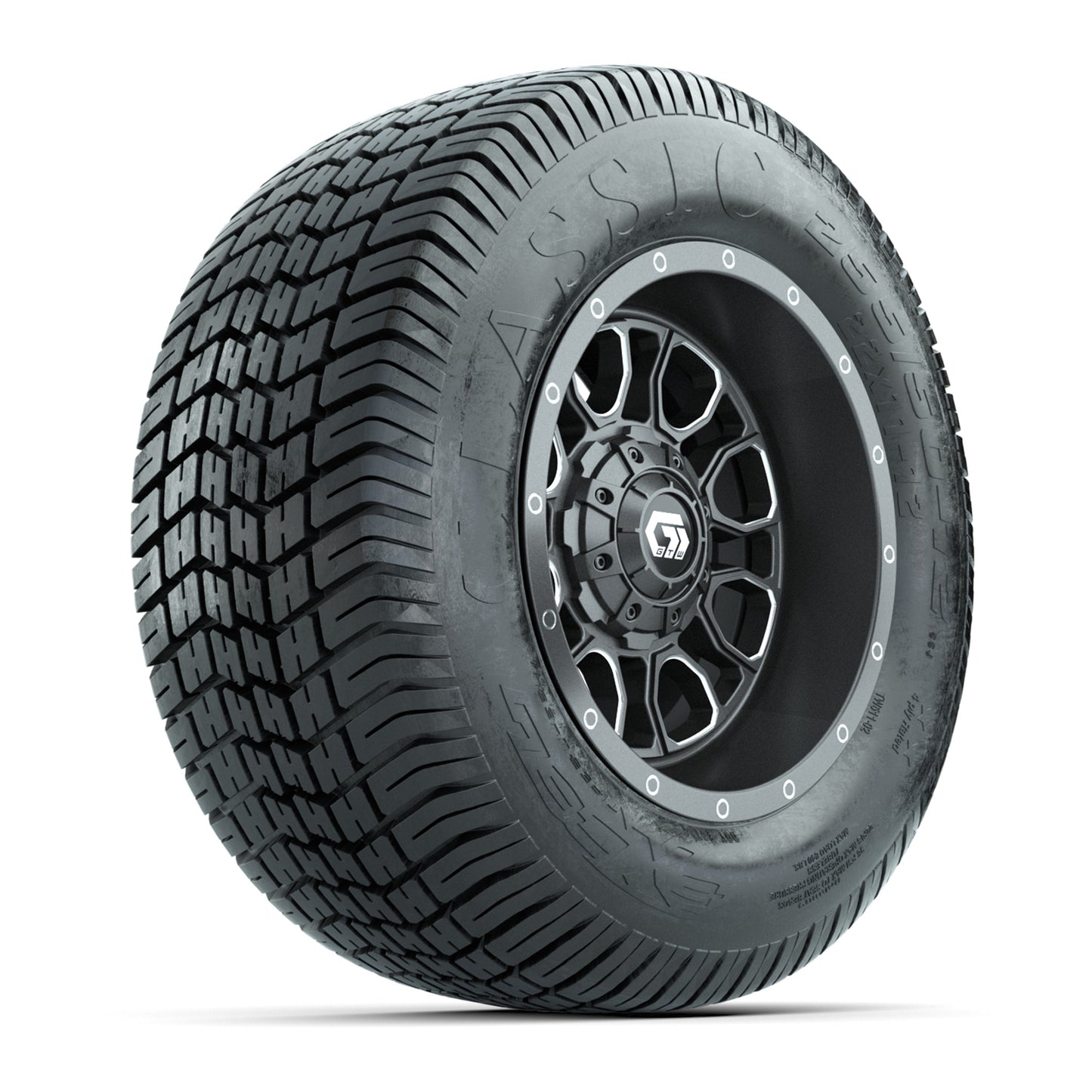 GTW® Volt Gunmetal 12 in Wheels with 255/50-12 Excel Classic Street Tires – Full Set