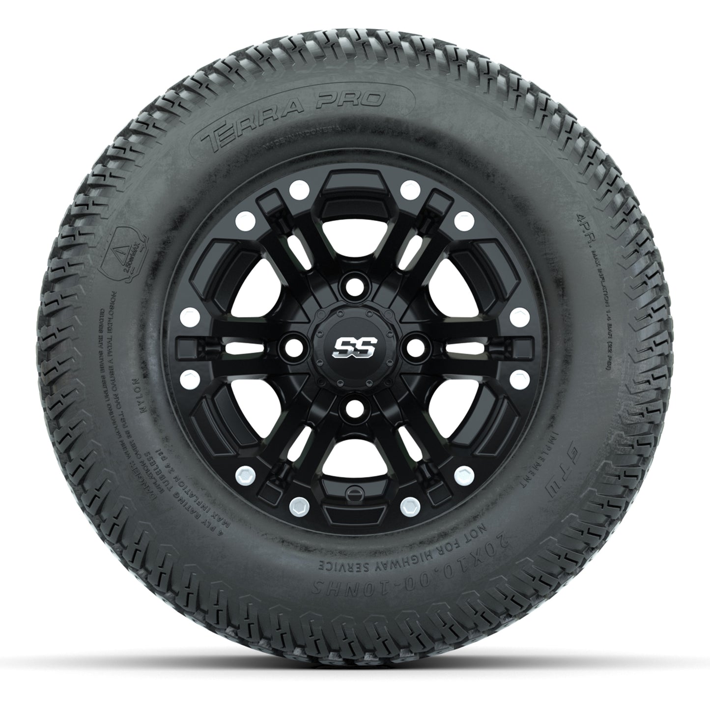 GTW Specter Matte Black 10 in Wheels with 20x10-10 S-Pattern Terra Pro Street Tires – Full Set