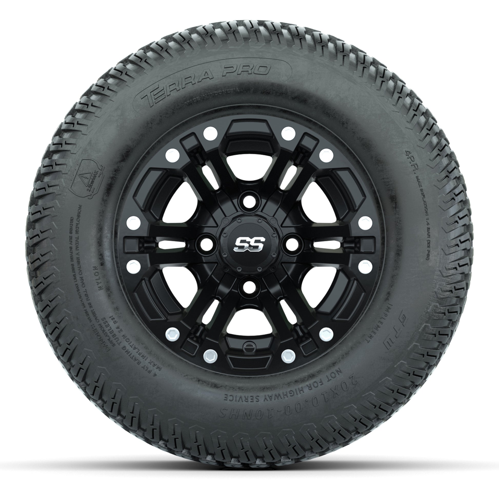 GTW Specter Matte Black 10 in Wheels with 20x10-10 S-Pattern Terra Pro Street Tires – Full Set