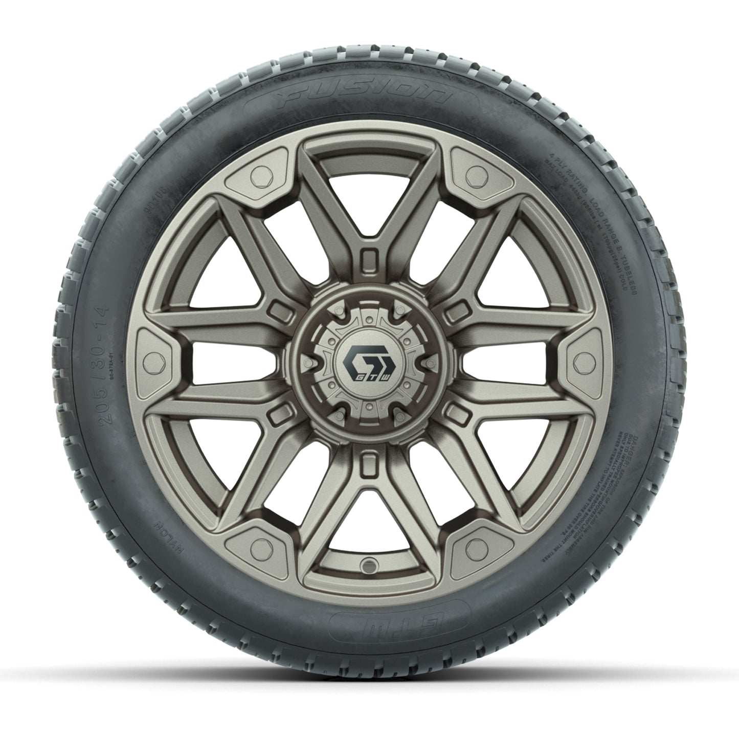 GTW® Graffiti Satin Bronze 14 in Wheels with 205/30-14 Fusion Street Tires – Full Set
