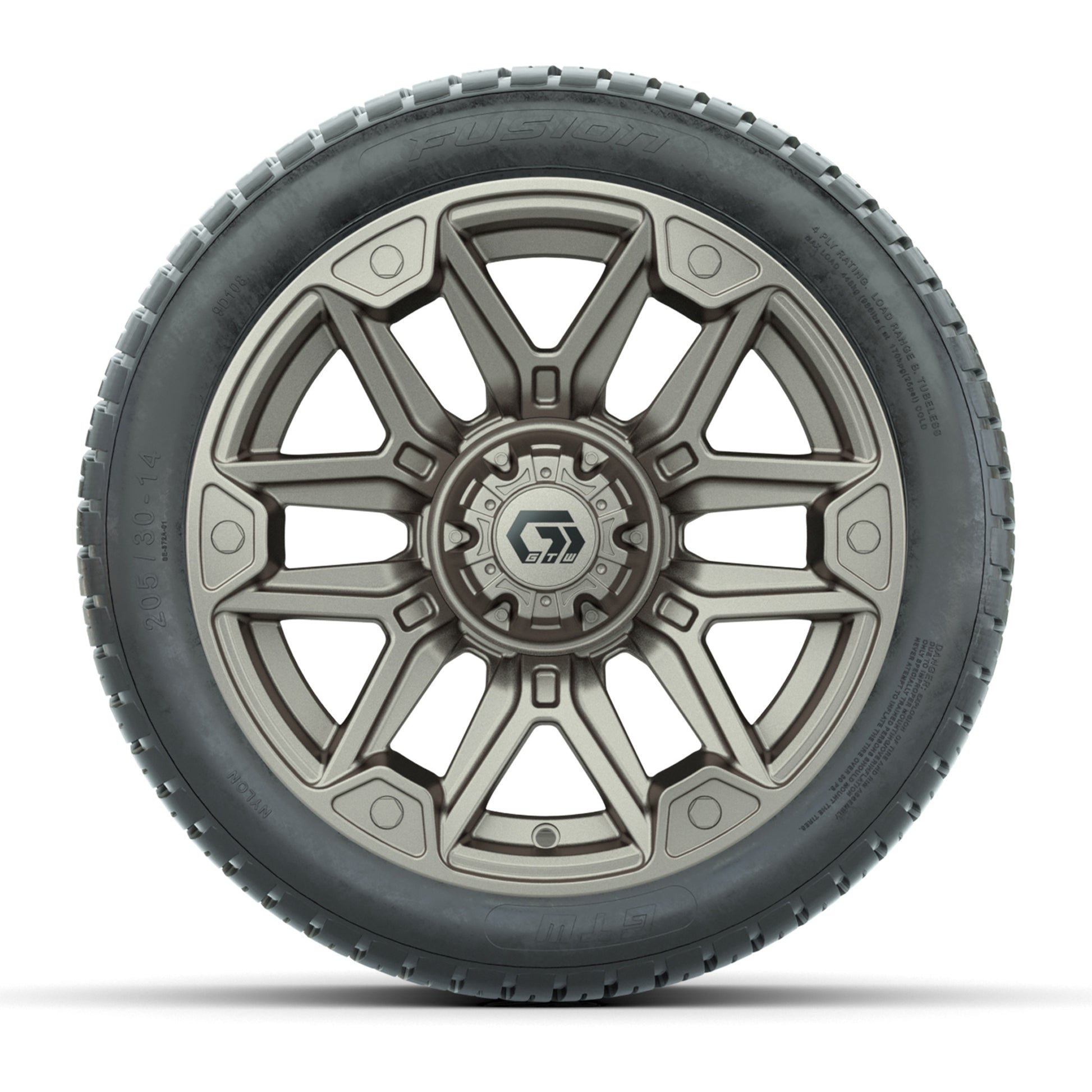 GTW® Graffiti Satin Bronze 14 in Wheels with 205/30-14 Fusion Street Tires – Full Set