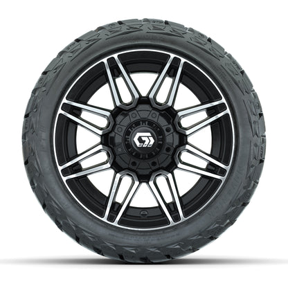 GTW Stealth Gloss Black/Machined 12 in Wheels with 215/40-R12 Maverick Low-Profile All-Terrain Tires – Full Set