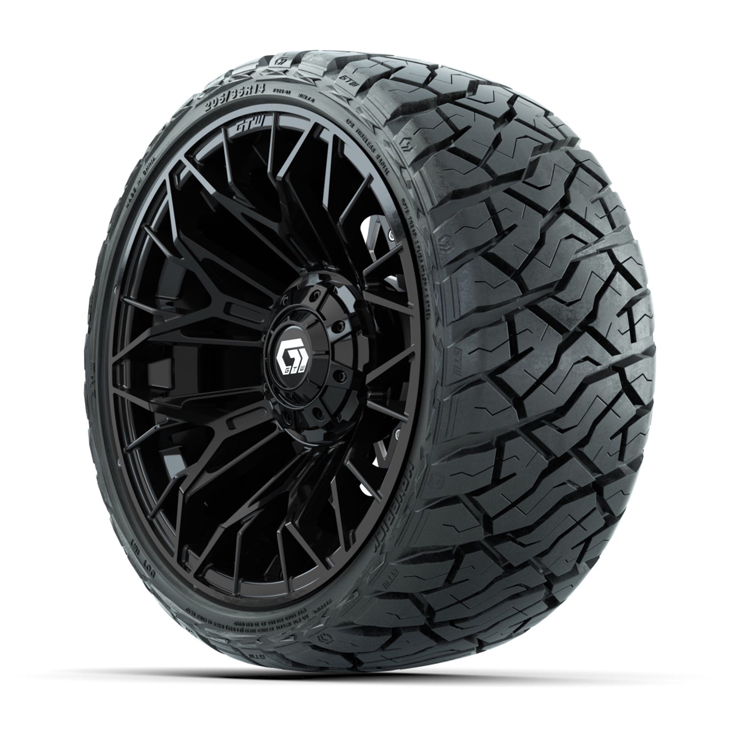GTW Stellar Black 14 in Wheels with 205/35-R14 Maverick Low-Profile All-Terrain Tires - Full Set