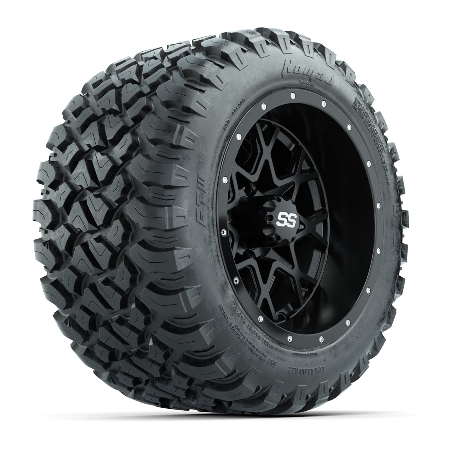 GTW® Vortex 2 Matte Black/Machined 12 in Wheels with 22X11-R12 Nomad Steel Belt Radial All-Terrain Tires – Full Set