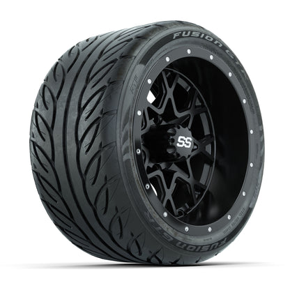 GTW® Vortex 2 Matte Black 12 in Wheels with 215/40-R12 Fusion GTR Steel Belt Radial Street Tires – Full Set