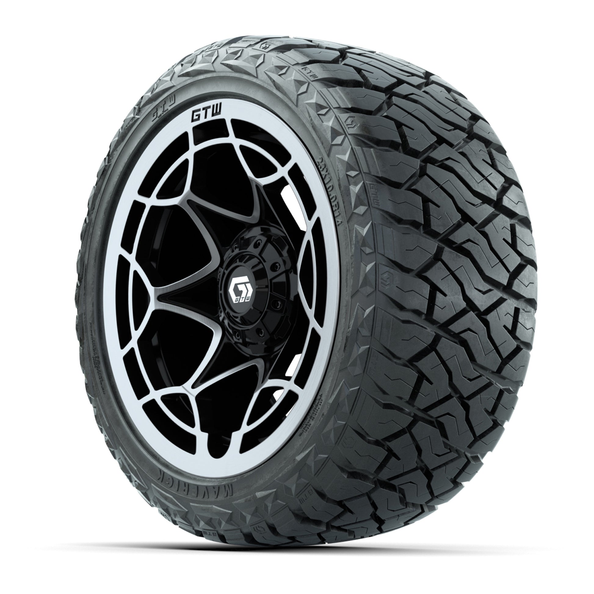 GTW Nexus Gloss Black 14 in Wheels with 23x10.00-R14 Maverick All-Terrain Tires – Full Set