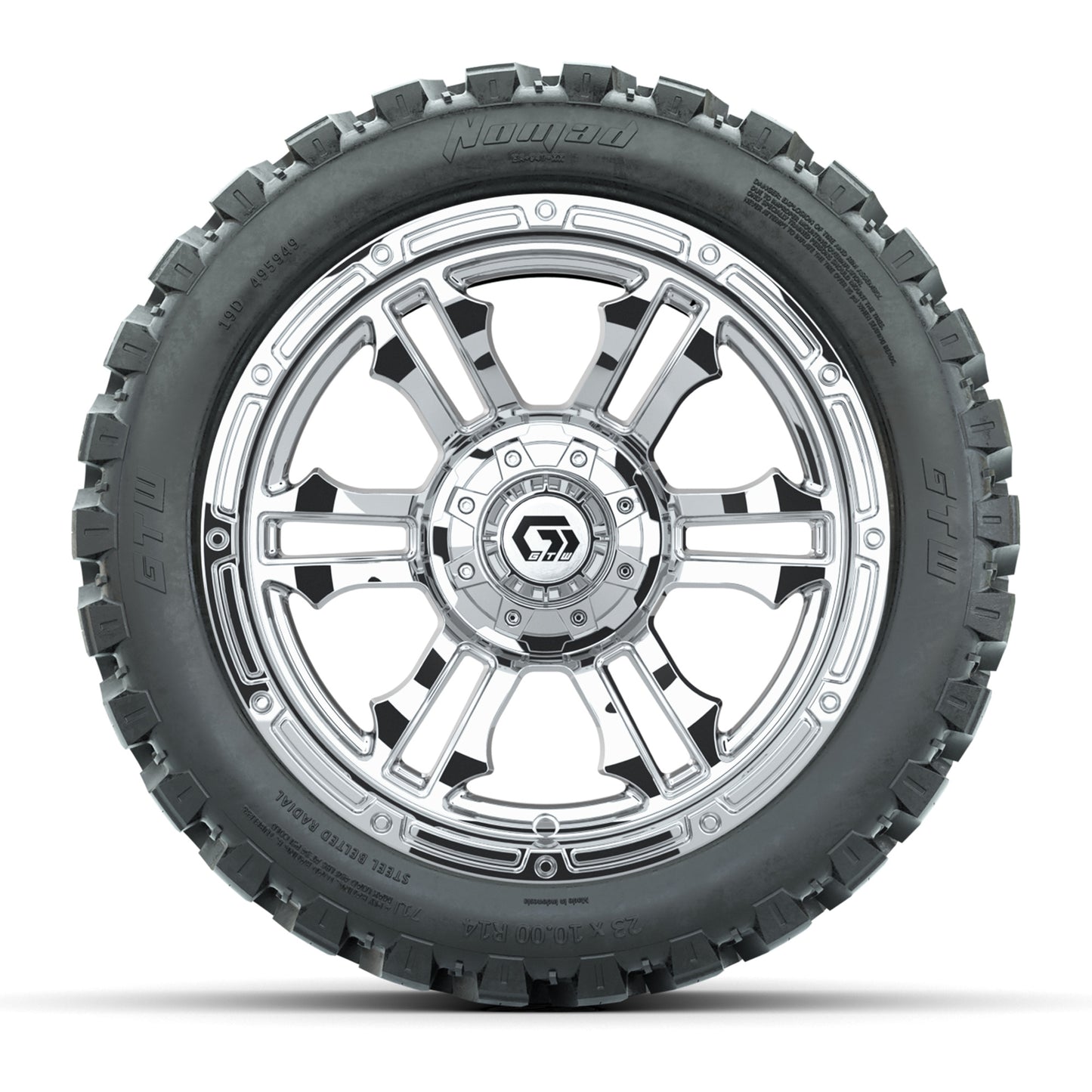 GTW® Shogun Chrome 14 in Wheels with 23X10-R14 Nomad Steel Belt Radial All-Terrain Tires - Full Set