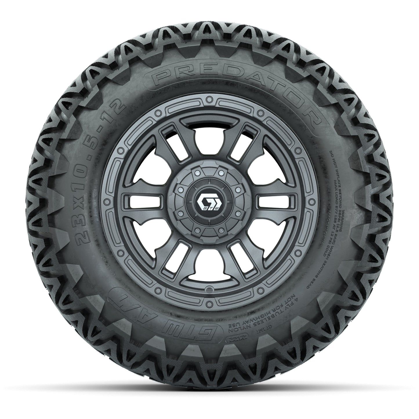 GTW® Shogun Gunmetal 12 in Wheels with 23X10.5-12 Predator All-Terrain Tires – Full Set