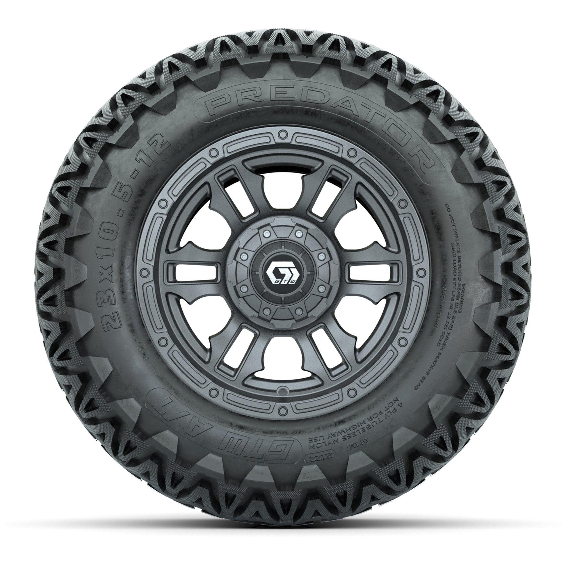 GTW® Shogun Gunmetal 12 in Wheels with 23X10.5-12 Predator All-Terrain Tires – Full Set