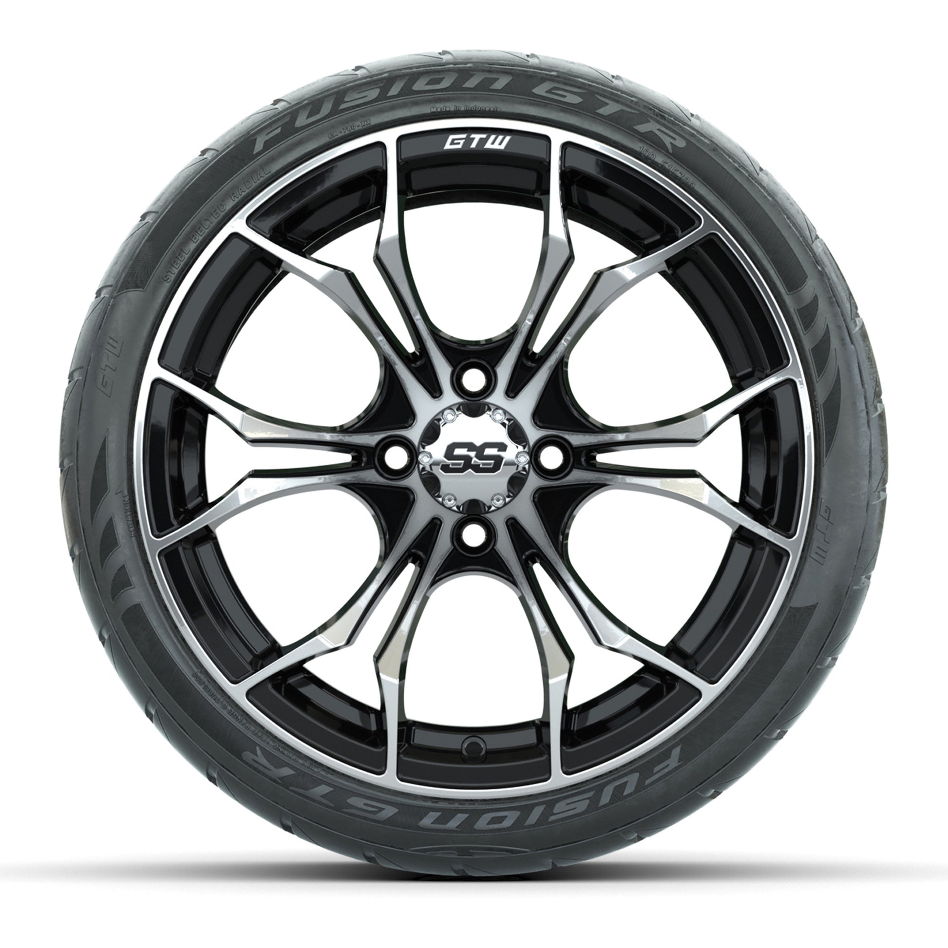GTW Spyder Machined/Black 15 in Wheels with 215/40-R15 Fusion GTR Street Tires – Full Set