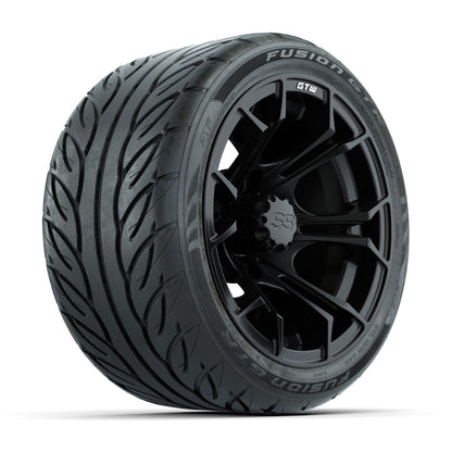 GTW® Spyder Matte Black 12 in Wheels with 215/40-R12 Fusion GTR Steel Belt Radial Street Tires – Full Set