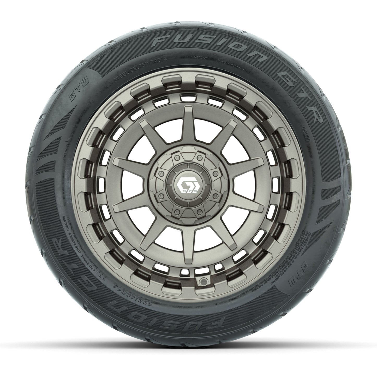 GTW® Barricade Bronze 14 in Wheels with 255/45-R14 Fusion GTR Steel Belt Radial Street Tires – Full Set