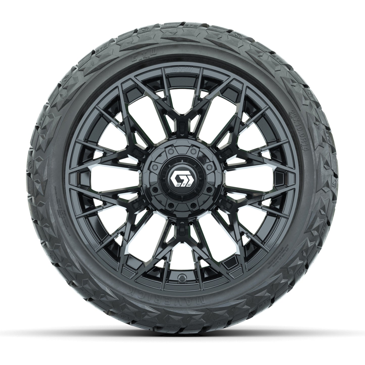 GTW Stellar Matte Black 14 in Wheels with 23x10.00-R14 Maverick All-Terrain Tires – Full Set