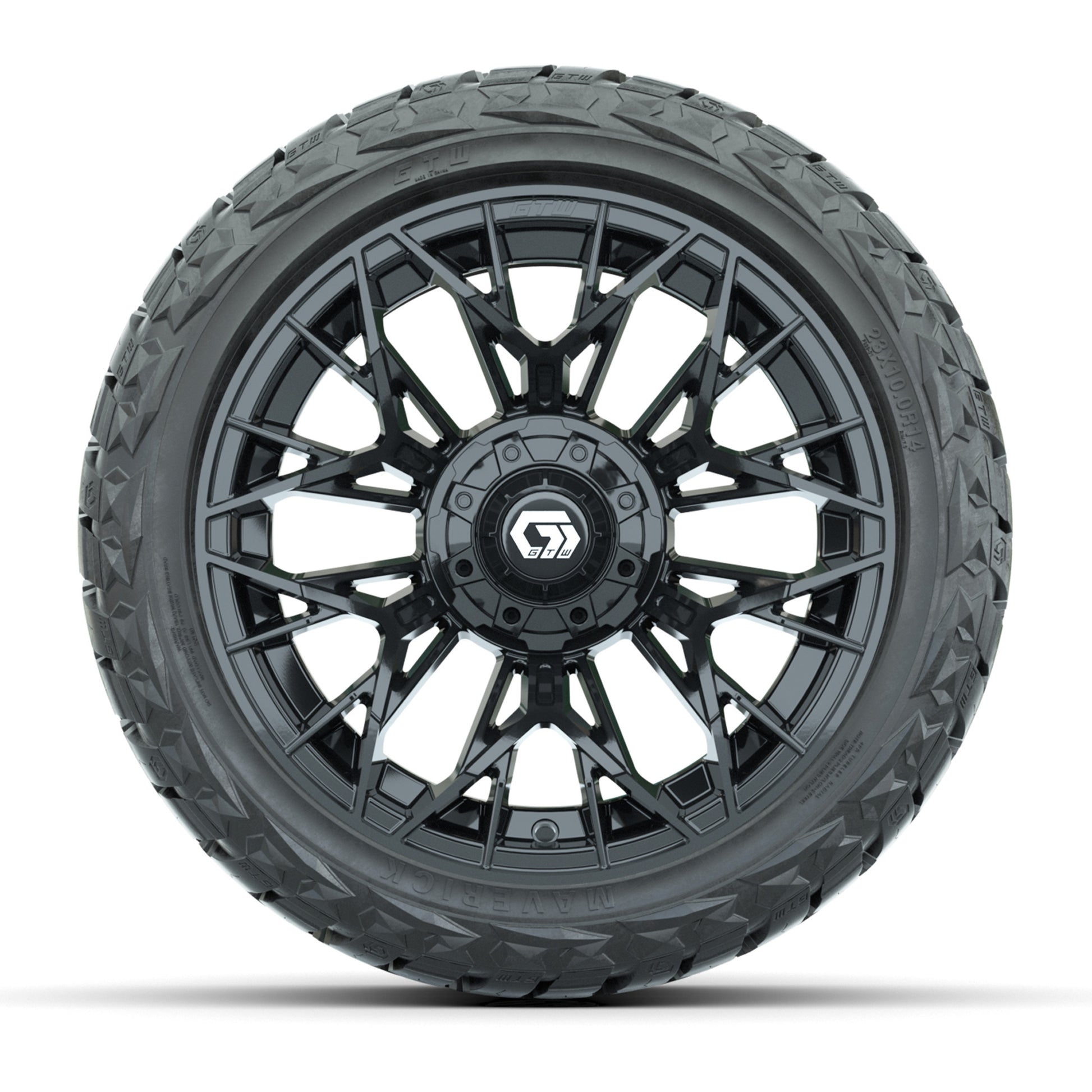 GTW Stellar Matte Black 14 in Wheels with 23x10.00-R14 Maverick All-Terrain Tires – Full Set