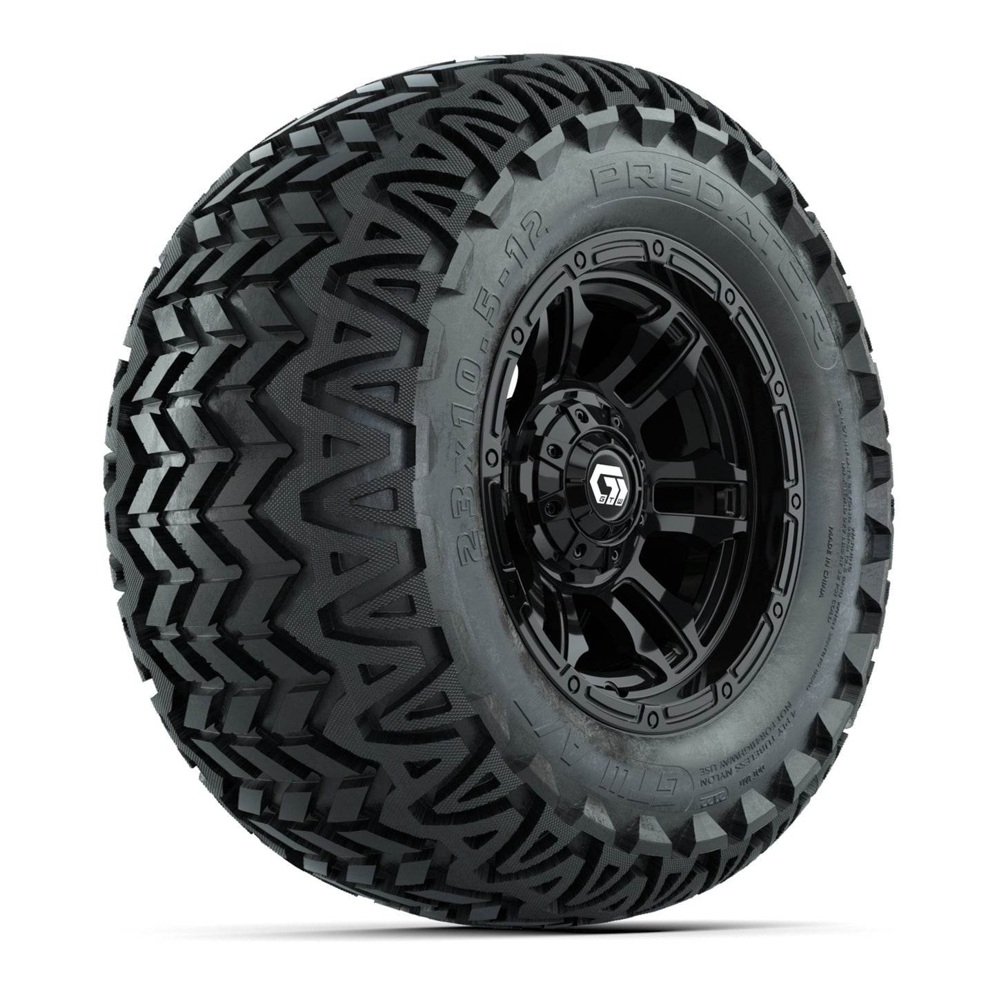 GTW® Shogun Gloss Black 12 in Wheels with 23X10.5-12 Predator All-Terrain Tires – Full Set