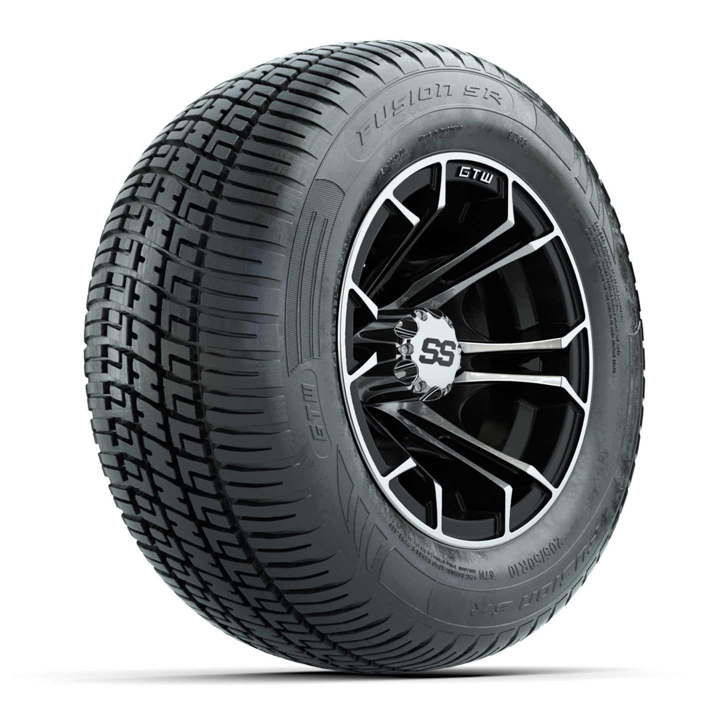 GTW Spyder Machined/Black 10 in Wheels with 205/50-10 Fusion SR Steel Belted Radial Tires – Full Set