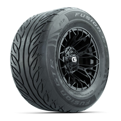 GTW® Stellar Black 12 in Wheels with 255/55-R12 Fusion GTR Steel Belt Radial Street Tires - Full Set