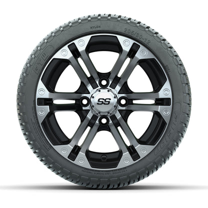 GTW Specter Black/Machined 12 in Wheels with 205/30-12 Fusion Street Tires - Full Set