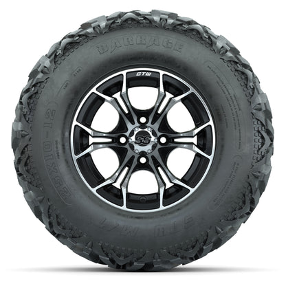 GTW® Spyder Black/Machined 12 in Wheels with 25X10-12 Barrage Mud Tires – Full Set