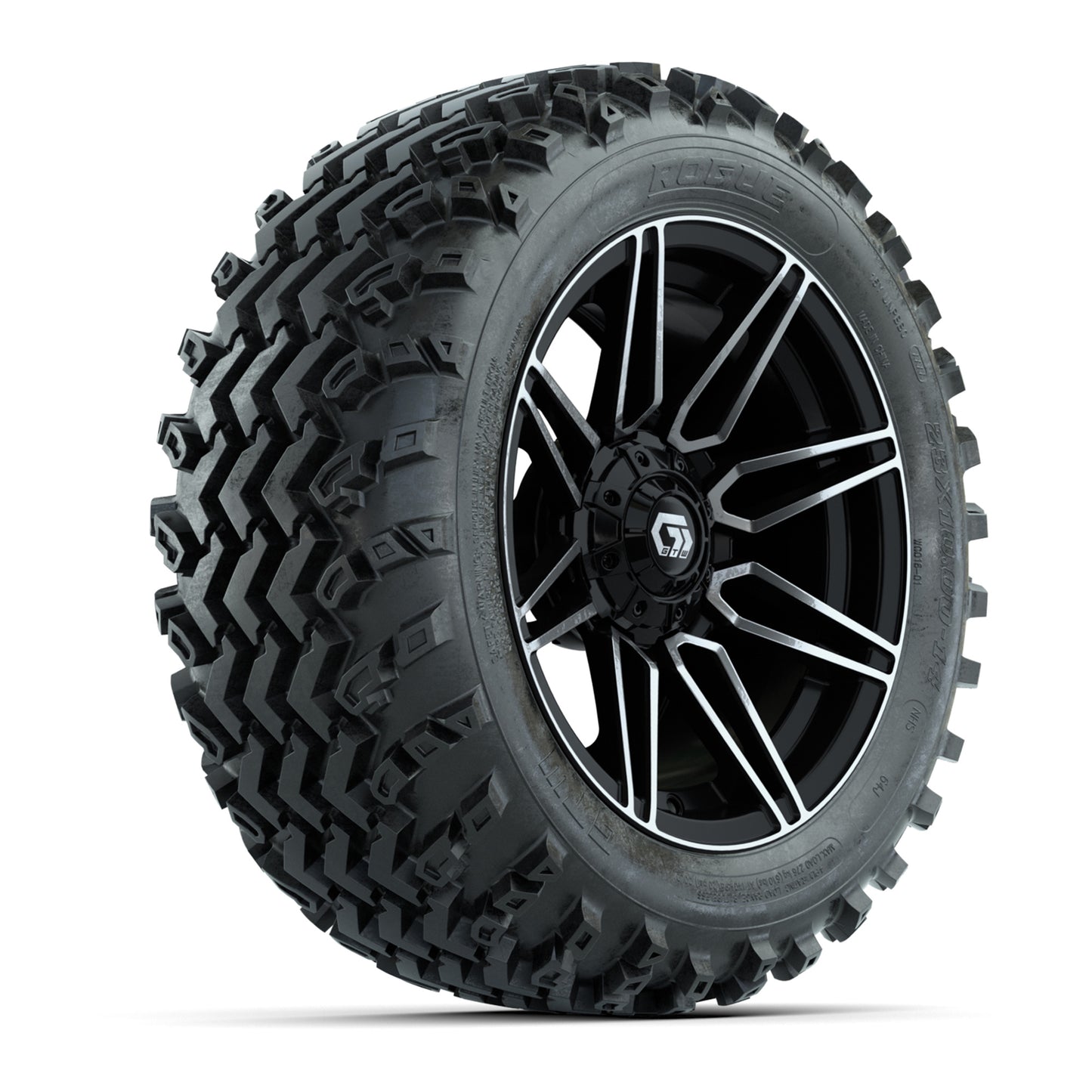 GTW® Stealth Black/Machined 14 in Wheels with 23X10-14 Rogue All-Terrain Tires – Full Set