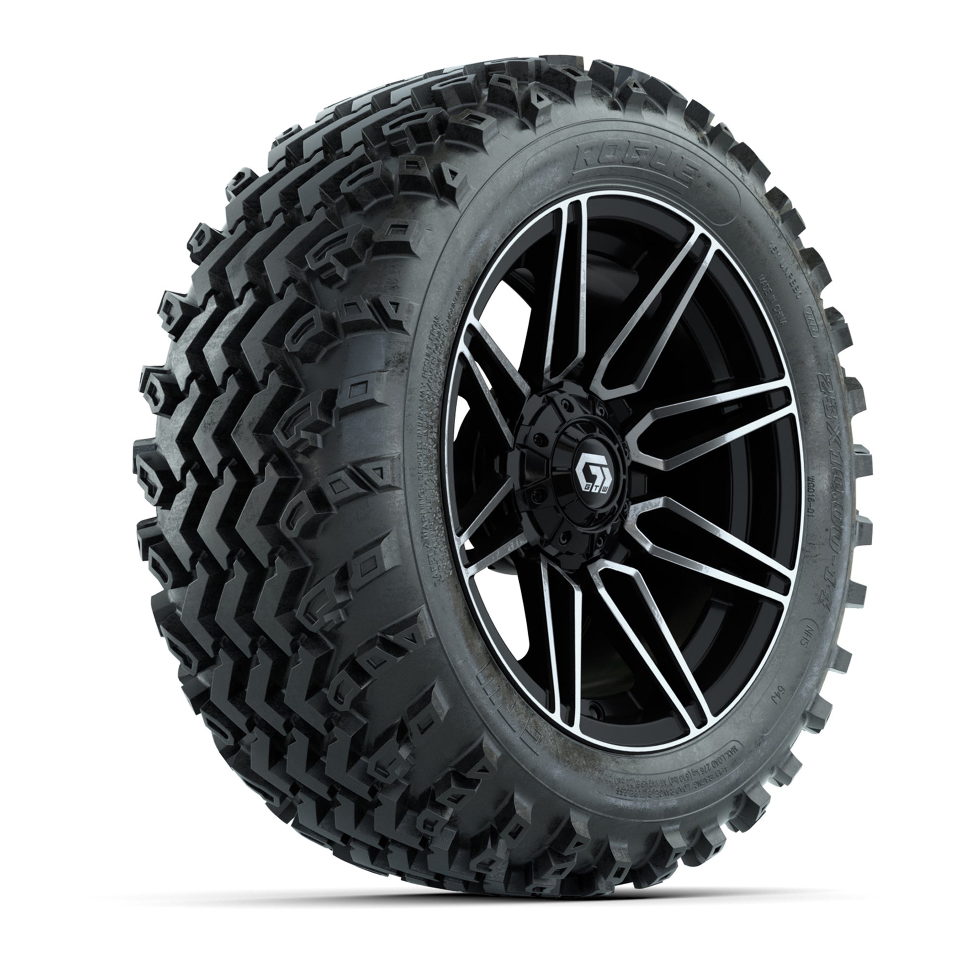 GTW® Stealth Black/Machined 14 in Wheels with 23X10-14 Rogue All-Terrain Tires – Full Set