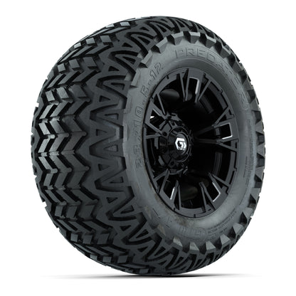 GTW® Vandal Matte Black/Machined 12 in Wheels with 23X10.5-12 Predator All-Terrain Tires – Full Set