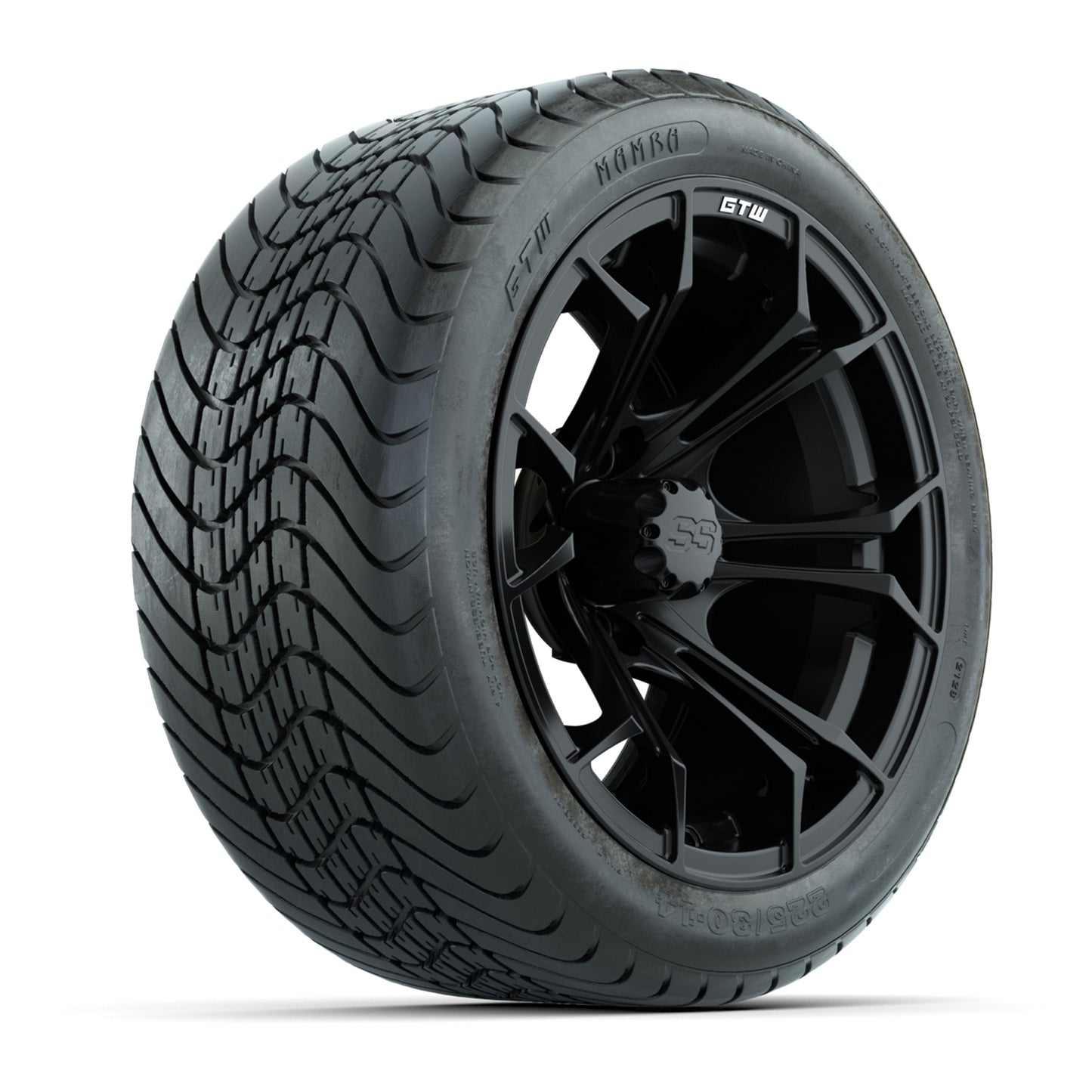 GTW Spyder Matte Black 14 in Wheels with 225/30-14 Mamba Street Tires – Full Set