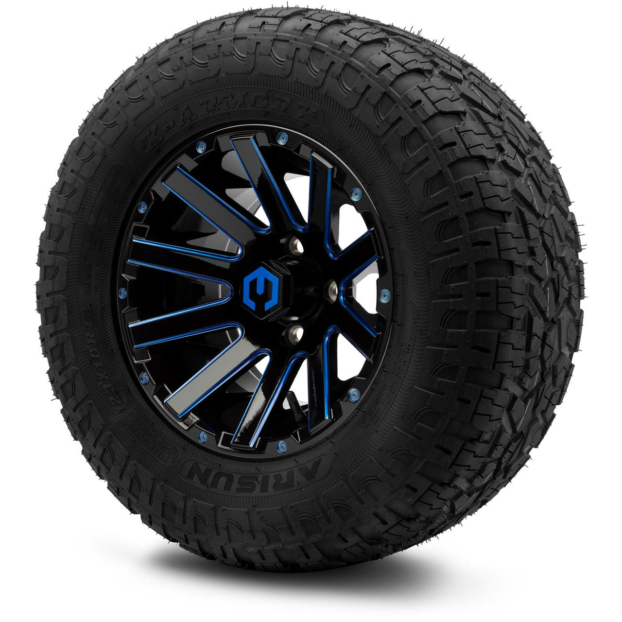 MODZ® 12" Mauler Blue and Black with Ball Mill Wheels & Off-Road Tires Combo