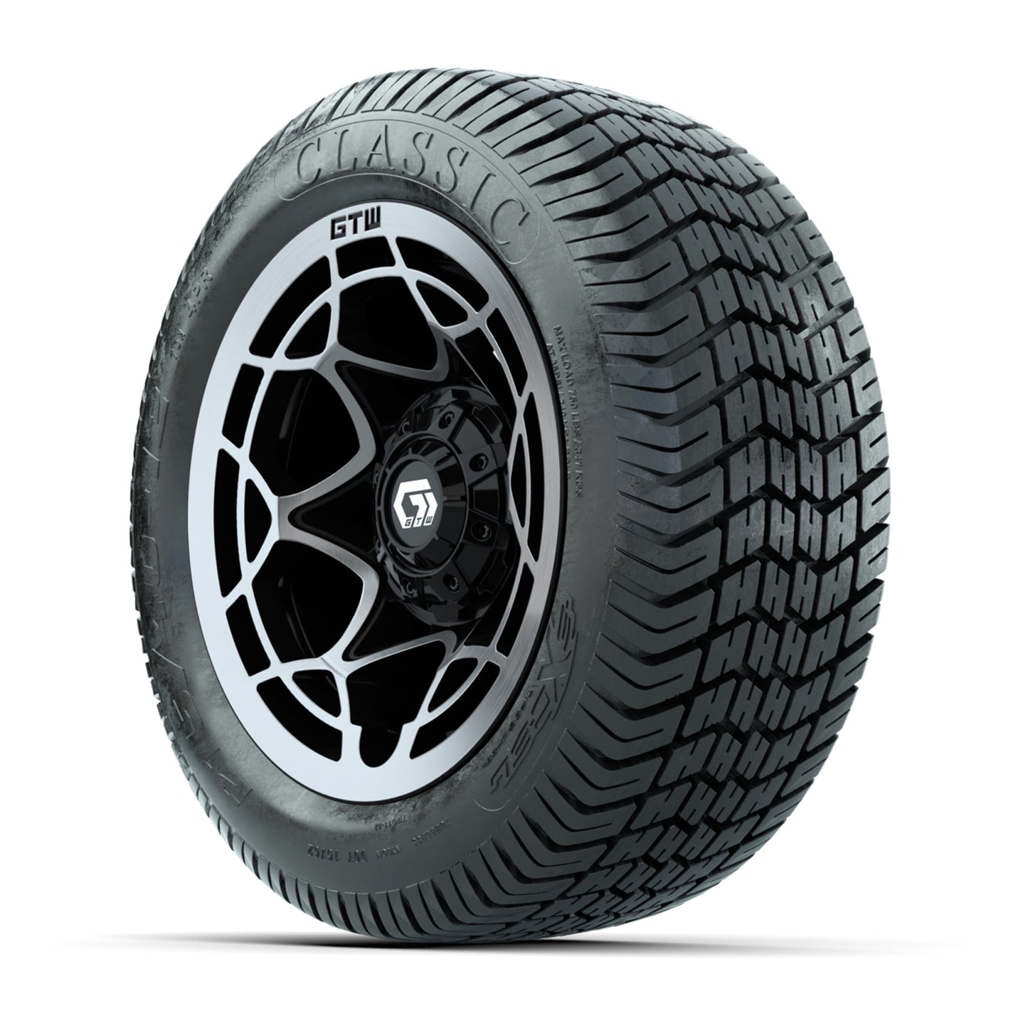 GTW® Nexus Black/Silver 12 in Wheels with 215/40-12 Excel Classic Street Tires – Full Set