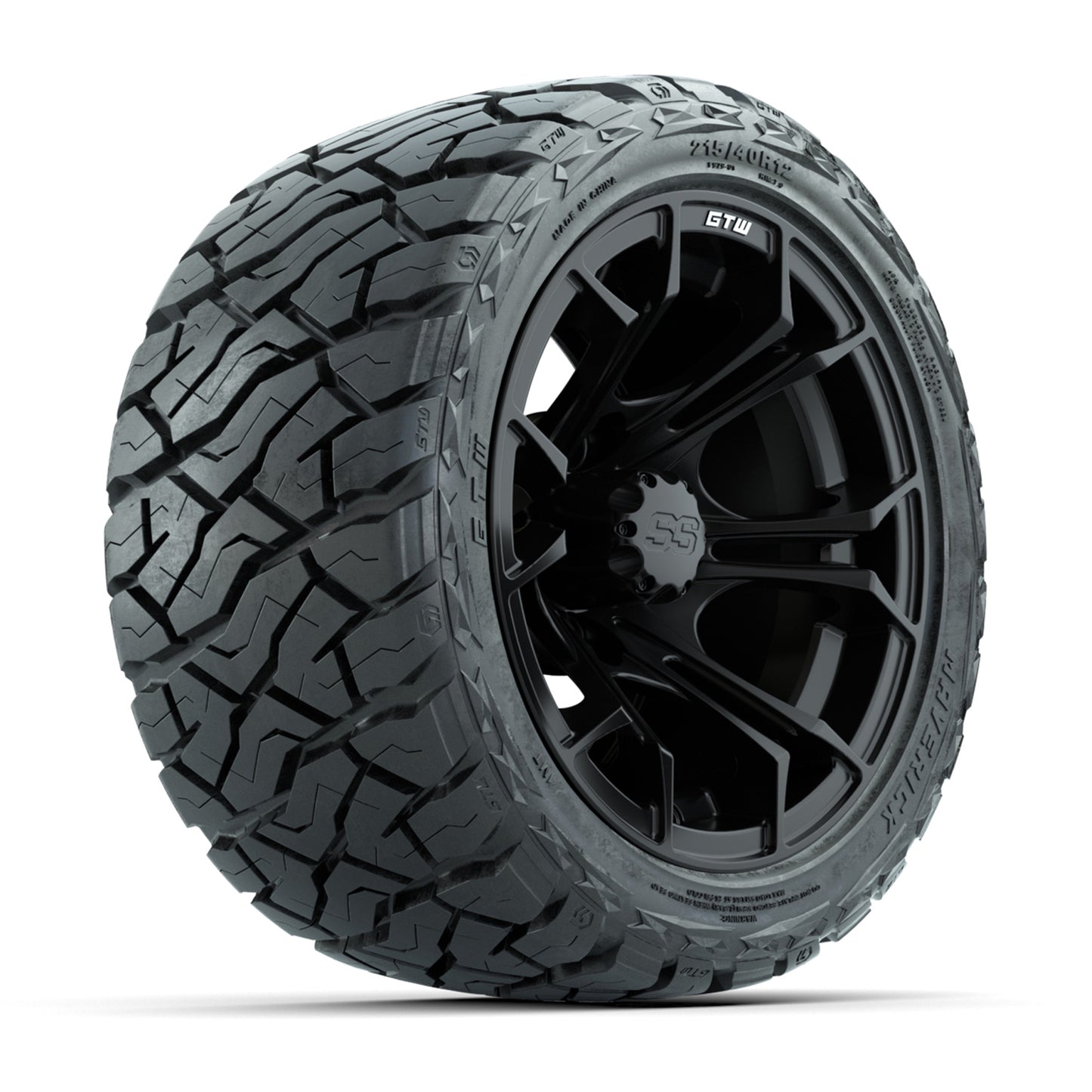 GTW Spyder Matte Black 12 in Wheels with 215/40-R12 Maverick Low-Profile All-Terrain Tires – Full Set