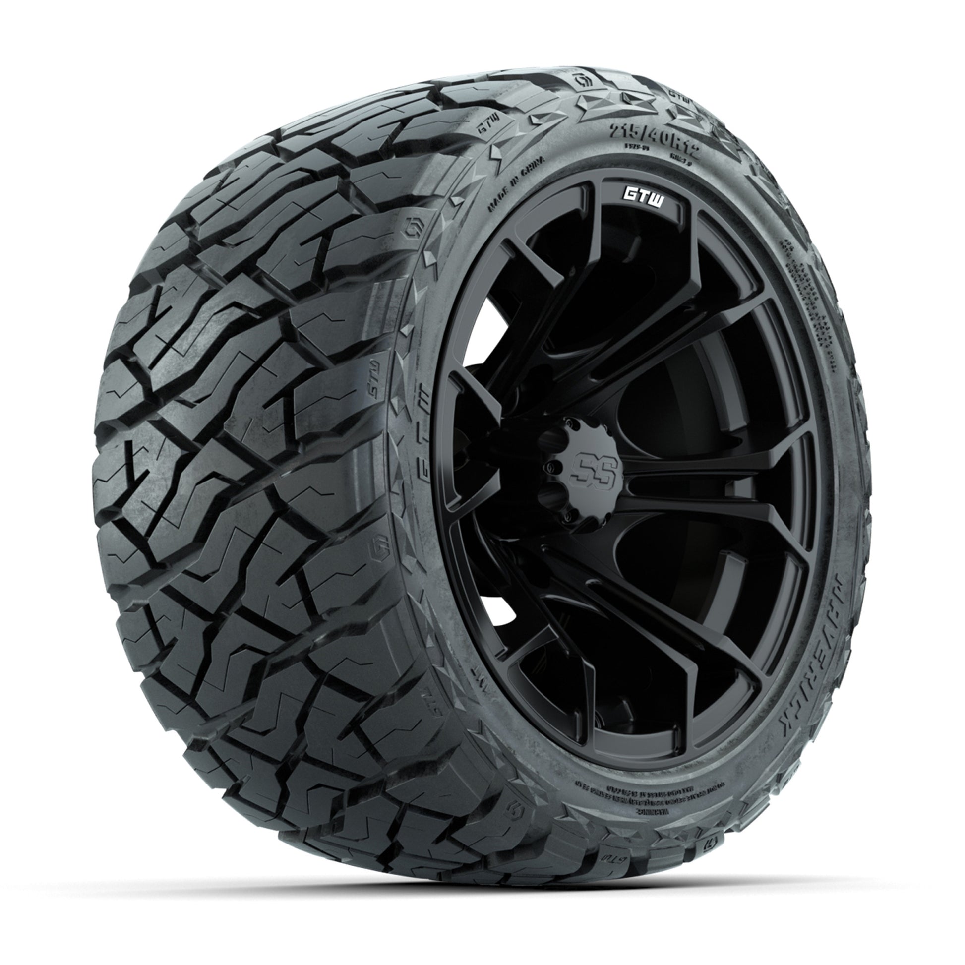 GTW Spyder Matte Black 12 in Wheels with 215/40-R12 Maverick Low-Profile All-Terrain Tires – Full Set