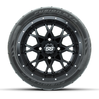 GTW® Vortex 2 Matte Black/Machined 12 in Wheels with 215/40-R12 Fusion GTR Steel Belt Radial Street Tires – Full Set