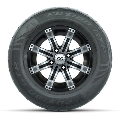 GTW® Tempest Black/Machined 12 in Wheels with 255/55-R12 Fusion GTR Steel Belt Radial Street Tires - Full Set