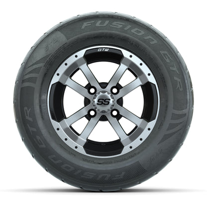 GTW® Storm Trooper Black/Machined 12 in Wheels with 255/55-R12 Fusion GTR Steel Belt Radial Street Tires - Full Set