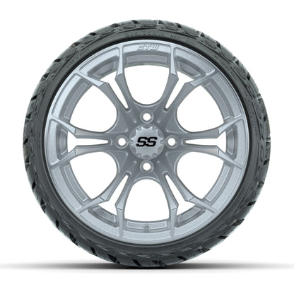 GTW® Spyder Silver Brush 14 in Wheels with 205/35-R14 Maverick Low-Profile All-Terrain Tires - Full Set