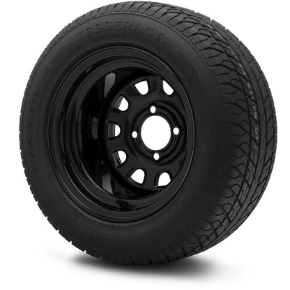 MODZ® 12" Steel D-Window Glossy Black Wheels & Street Tires Combo