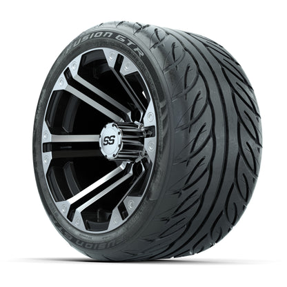 GTW® Specter Black/Machined 12 in Wheels with 215/40-R12 Fusion GTR Steel Belt Radial Street Tires – Full Set