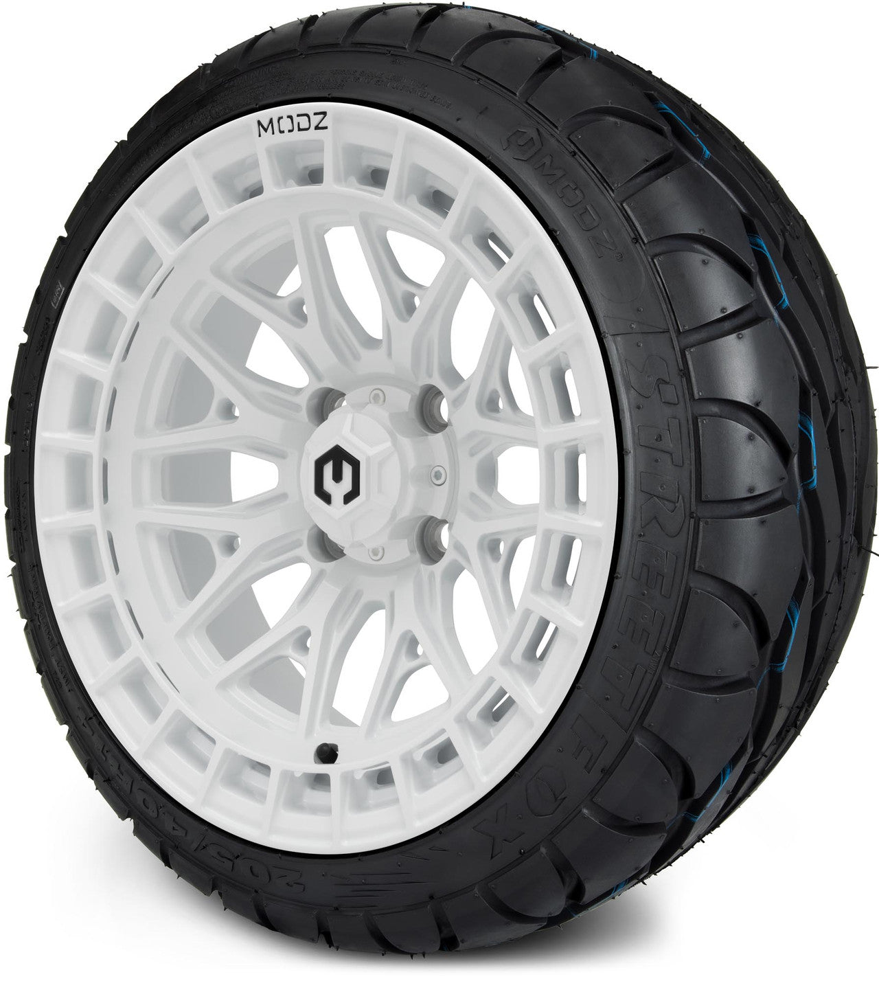 MODZ® 14" Torrent Glossy White Wheels & Street Tires Combo