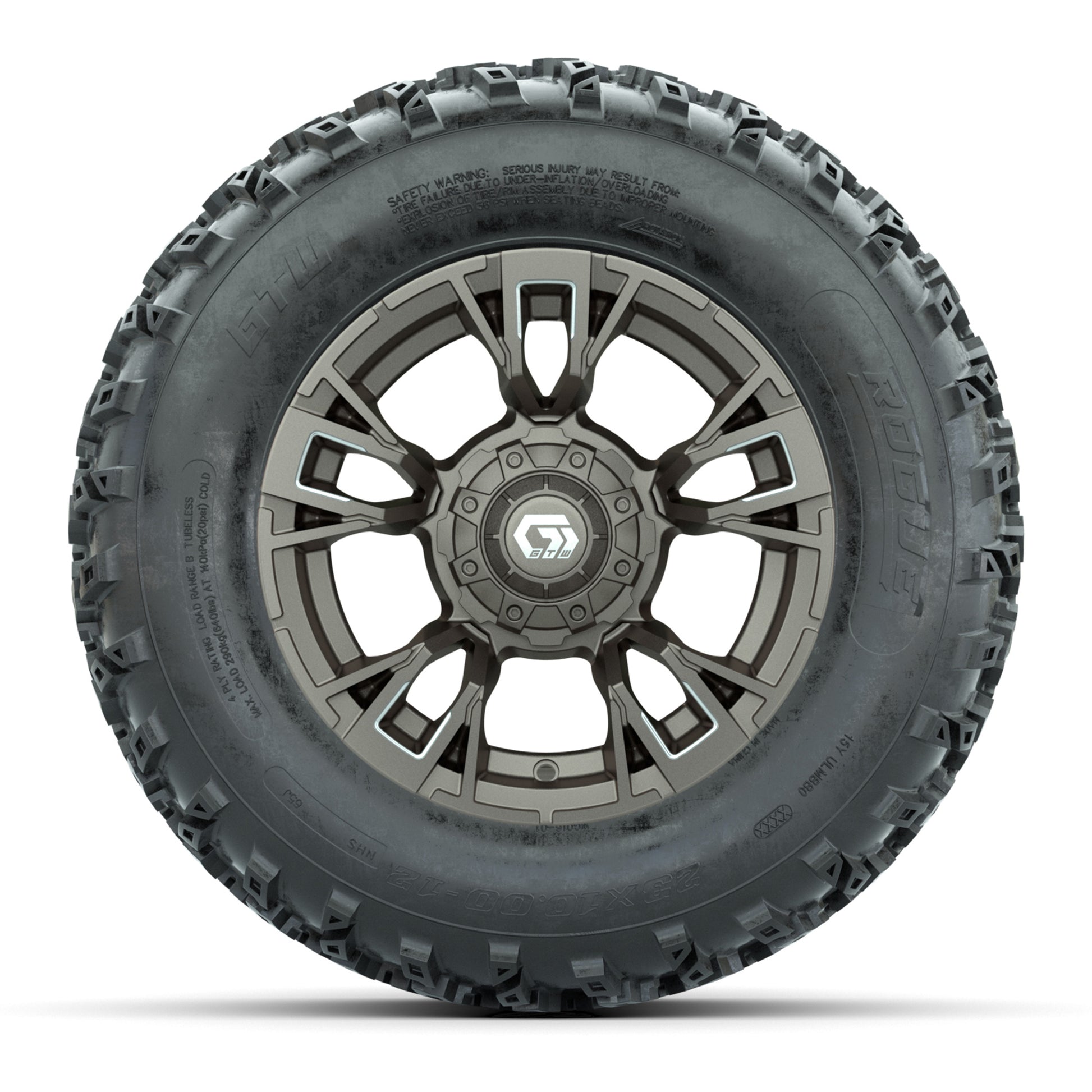 GTW® Vandal Bronze/Machined 12 in Wheels with 23X10.00-12 Rogue All-Terrain Tires – Full Set
